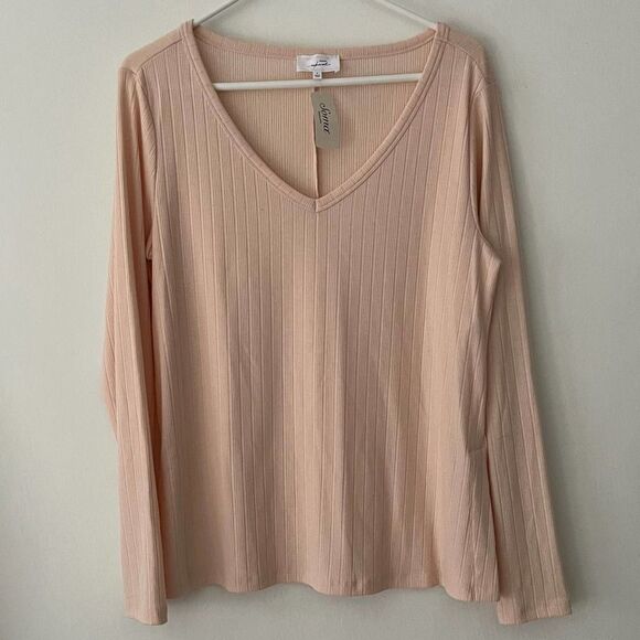 NEW Soma Long Sleeve Top V Neck Ribbed Knit Straight Tunic Porcelain Pink size L - Picture 1 of 4